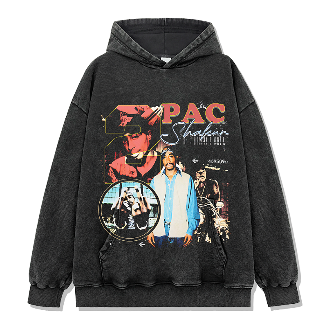 Tupac Design 7362 Hoodie - Washed Black