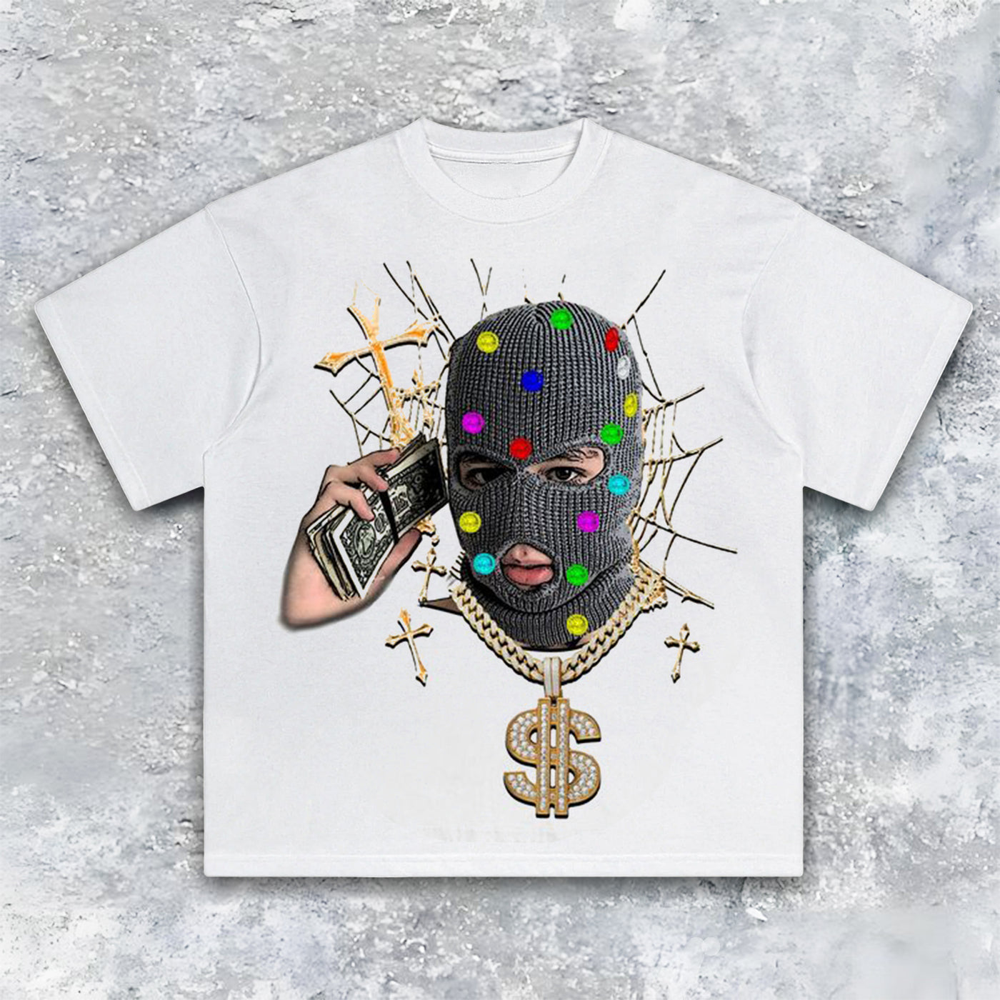 Cuban Link Gold Chain Diamond Portrait Streetwear Tee — product image 1