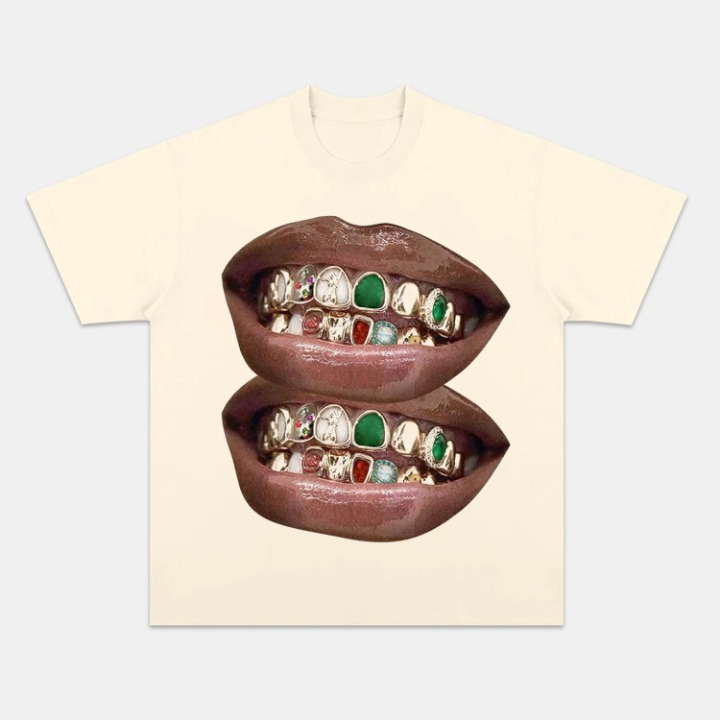 GOLD & JADE UNIQUE GRILLS LIP PRINT TEE - view 4