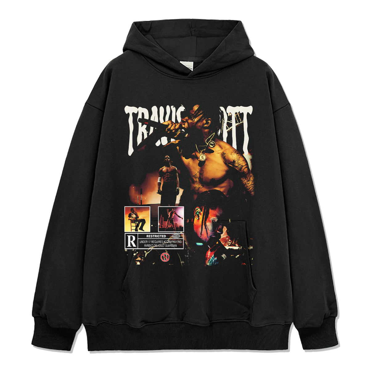 Resticted By Travis Hoodie in heavyweight 240gsm cotton