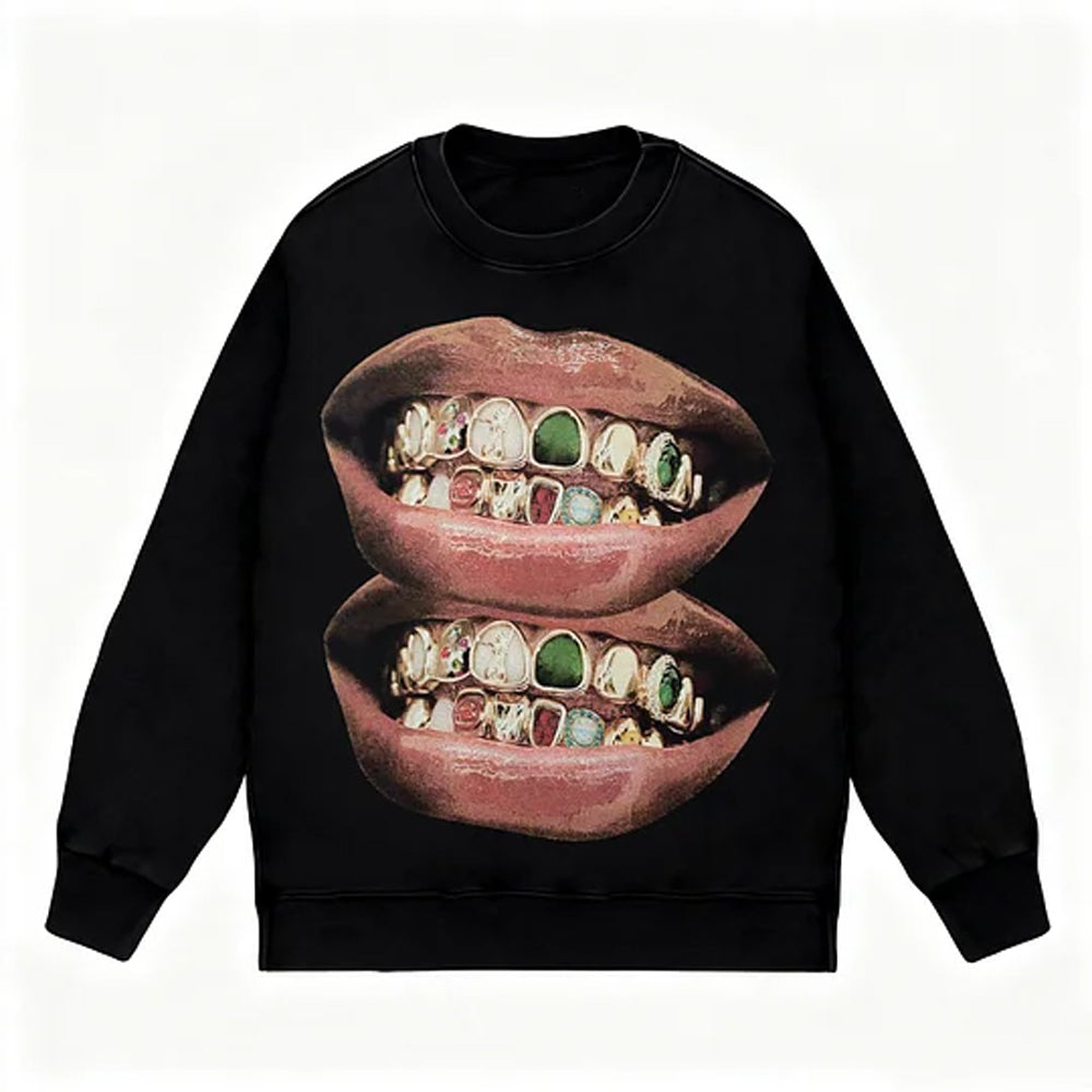 Exclusive Fashion Gold & Jade Grills Lip Print Tee - view 5