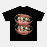 Exclusive Fashion Gold & Jade Grills Lip Print Tee