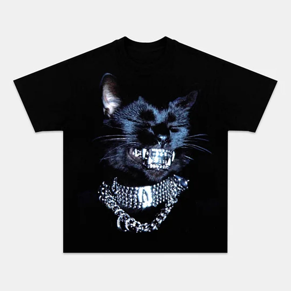 Retro Street Style Cat Graphic Tee Unique Fashion
