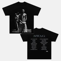 Justin Bieber Swag graphic tee with a front and back print in black, from 6ix Merchandise