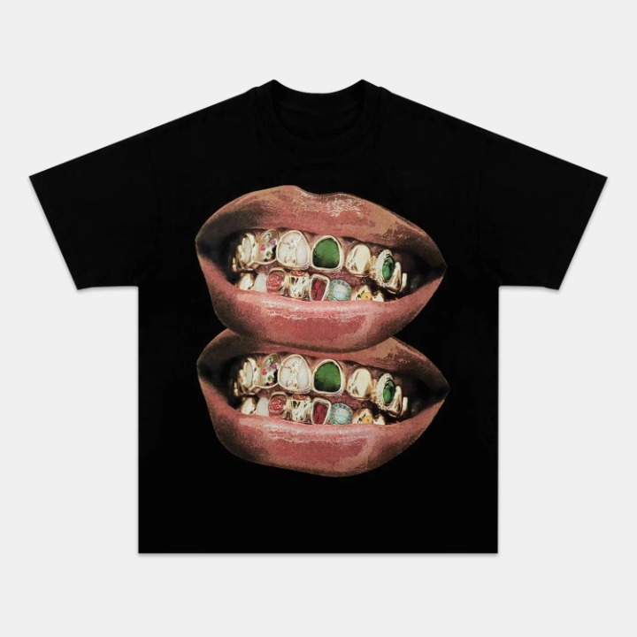 GOLD & JADE UNIQUE GRILLS LIP PRINT TEE