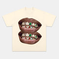 Exclusive Fashion Gold & Jade Grills Lip Print Tee - view 4