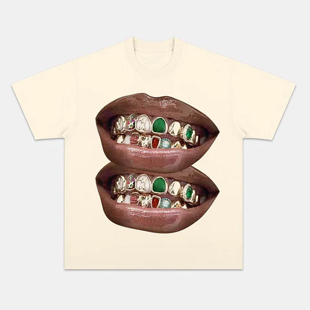 Exclusive Fashion Gold & Jade Grills Lip Print Tee - view 4