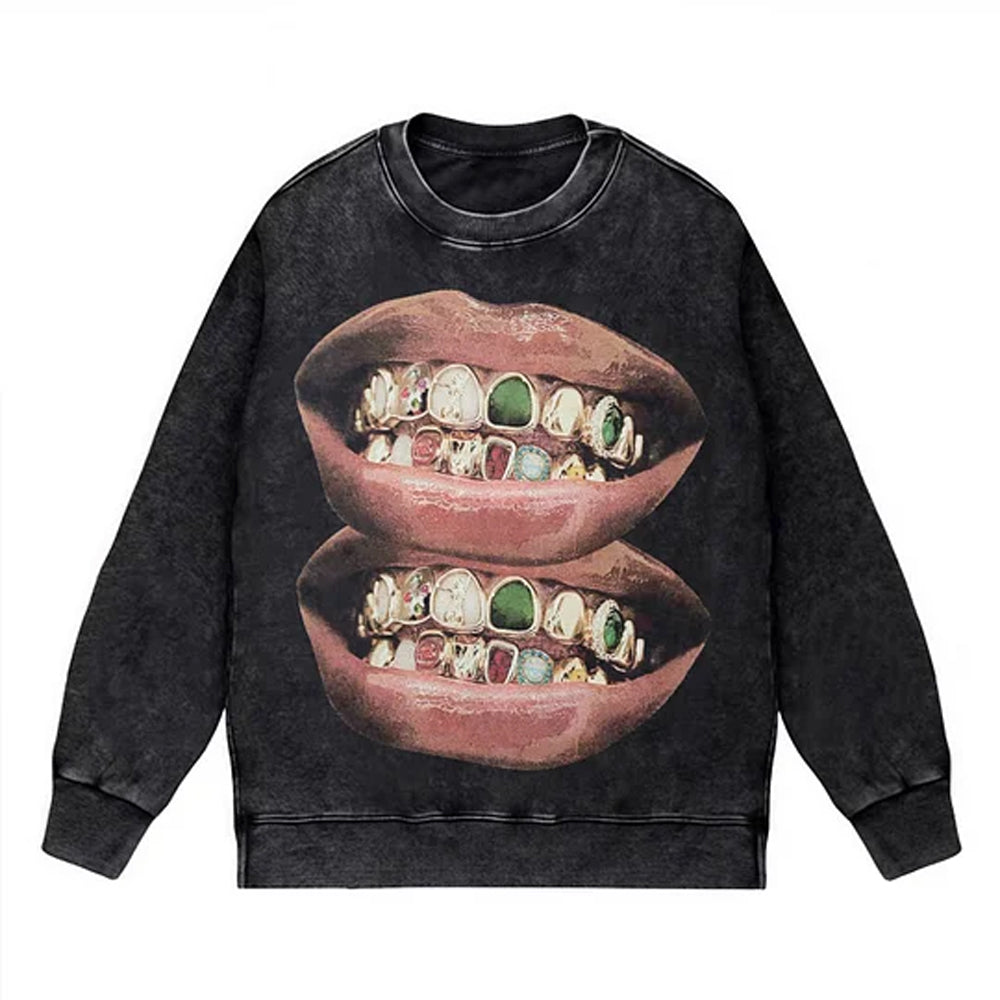 Exclusive Fashion Gold & Jade Grills Lip Print Tee - view 6