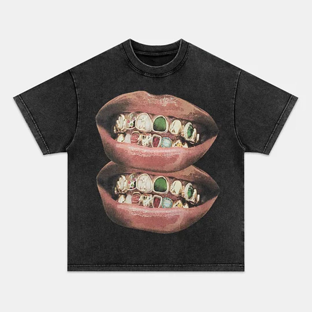 Exclusive Fashion Gold & Jade Grills Lip Print Tee - view 2