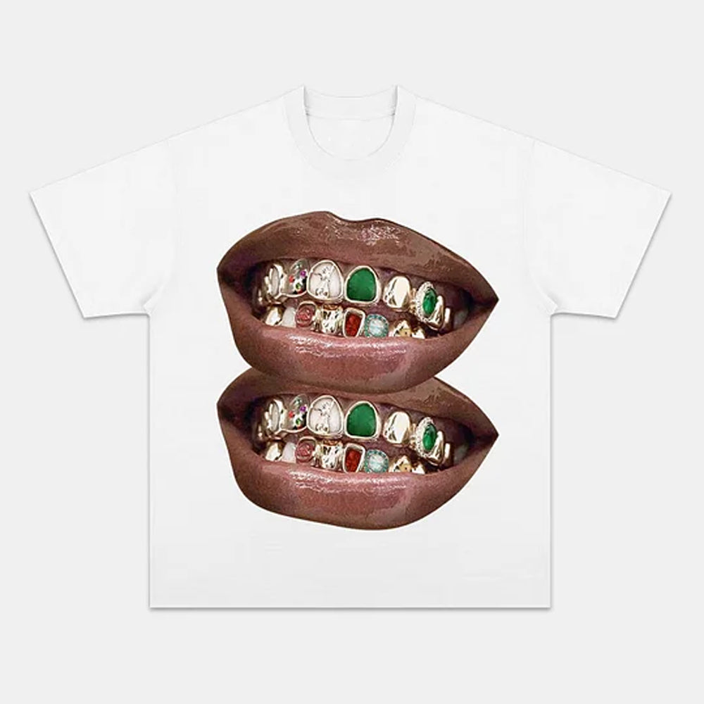 Exclusive Fashion Gold & Jade Grills Lip Print Tee - view 3