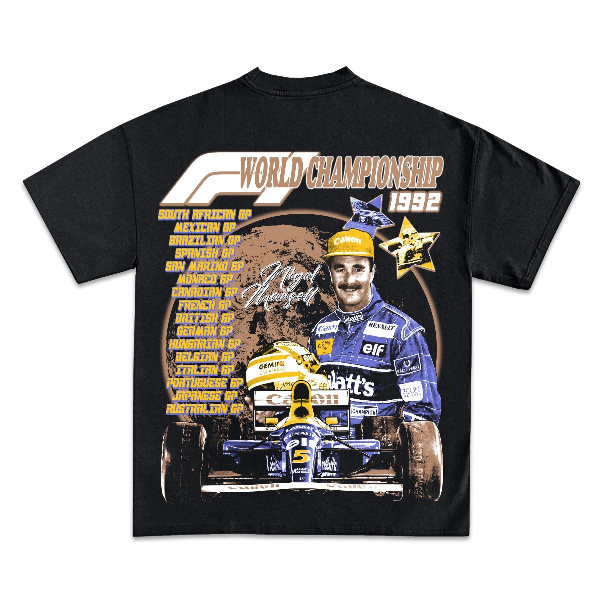 Nigel Mansell 1992 World Champion Back Design Graphic TEE