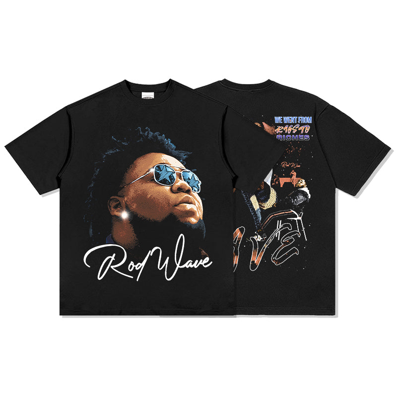 We Went From Rags Riches By Rod Wave Signature Tee tribute tee in heavyweight cotton
