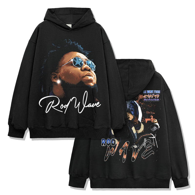 We Went From Rags Riches By Rod Wave Signature Hoodie tribute hoodie in heavyweight cotton