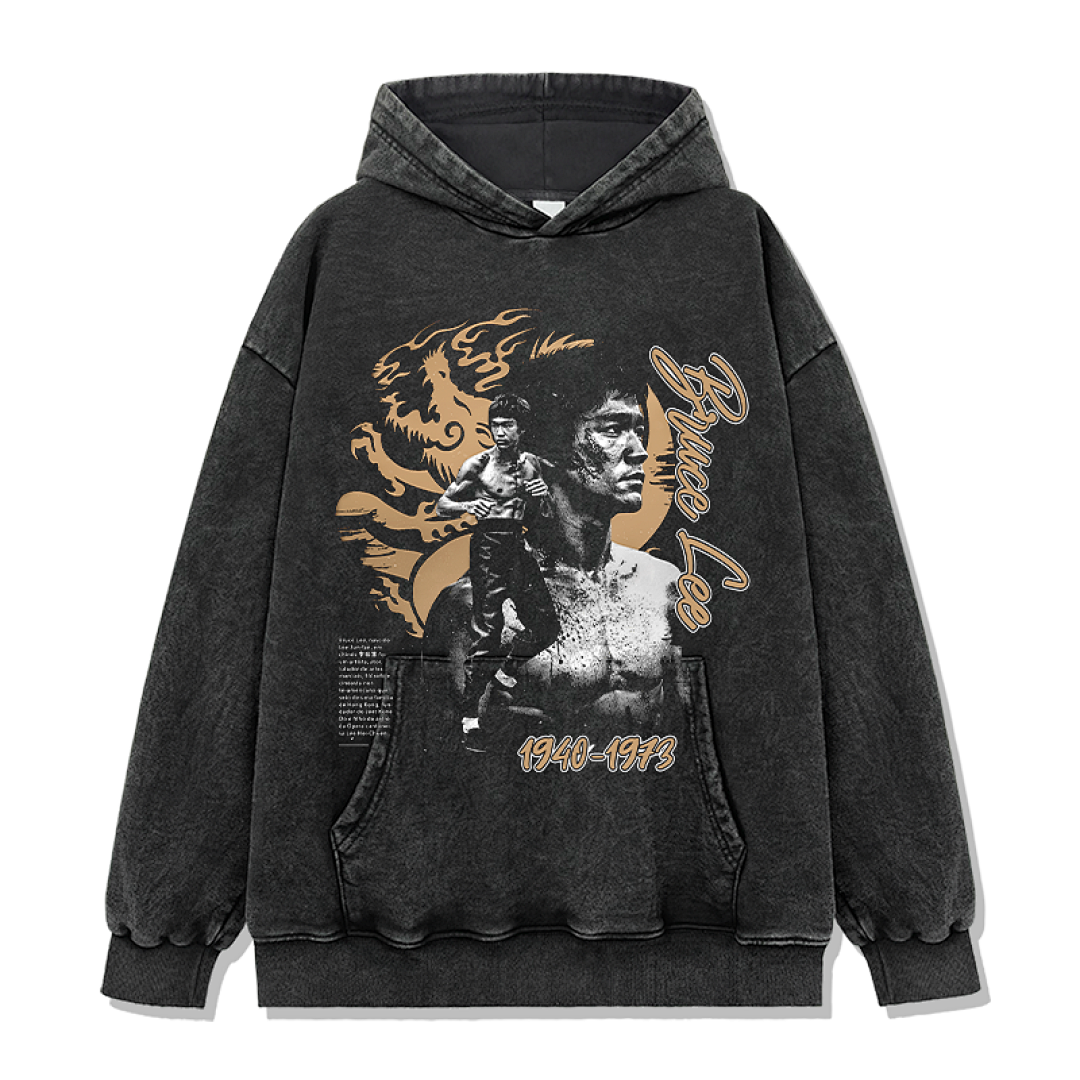 Bruce Lee Hoodie - Washed Black