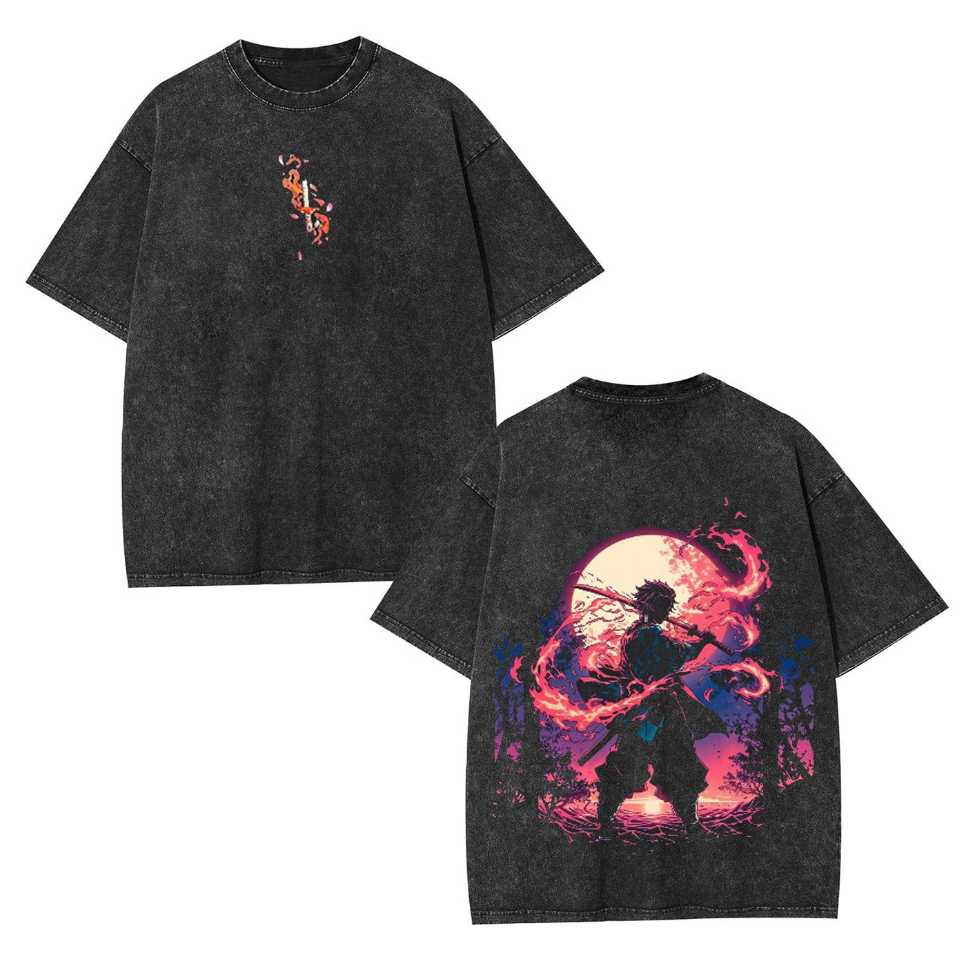 Kamado Tanjiro Sun Breathing Demon Slayer Vintage Washed Graphic Tee — product image 1