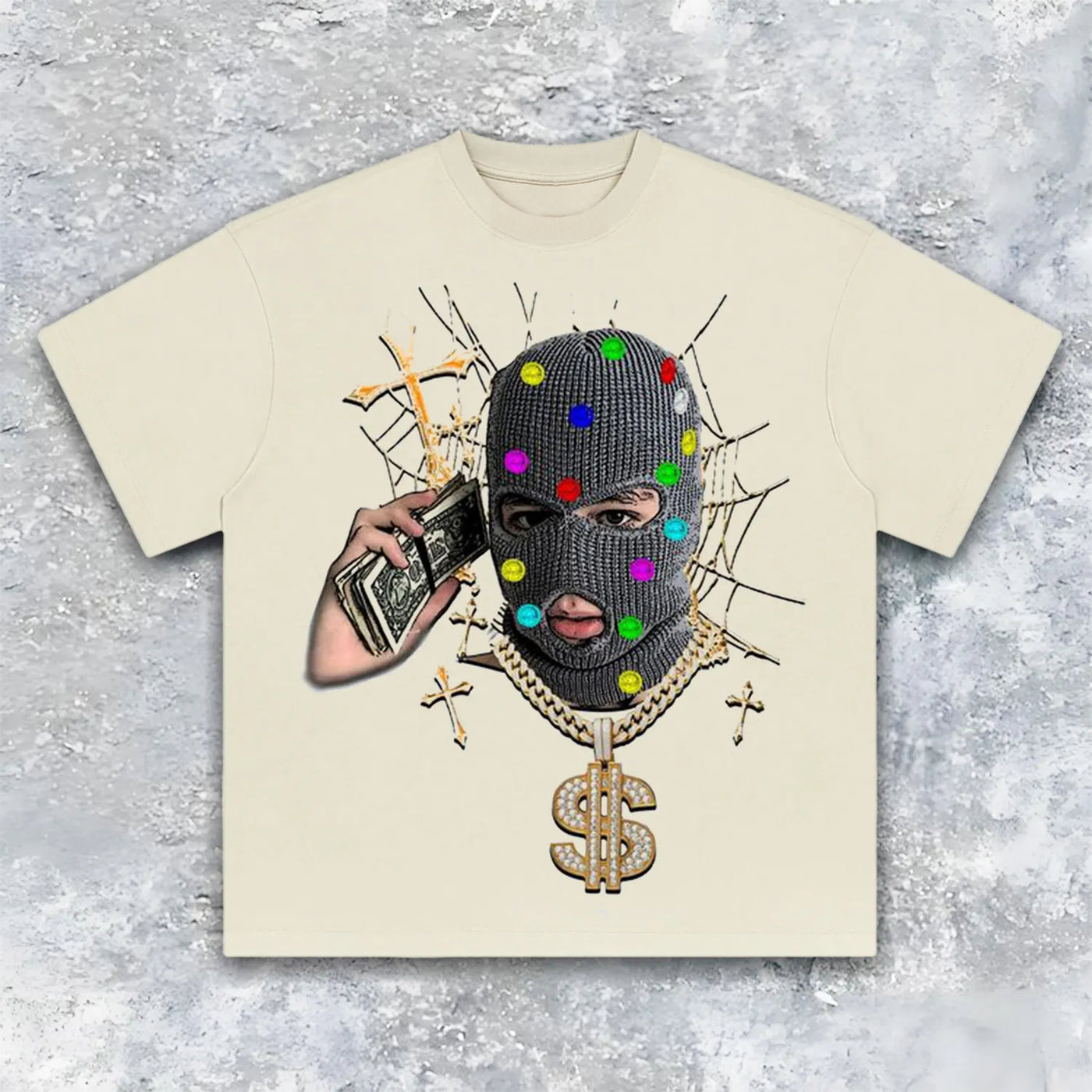 Cuban Link Gold Chain Diamond Portrait Streetwear Tee — product image 2