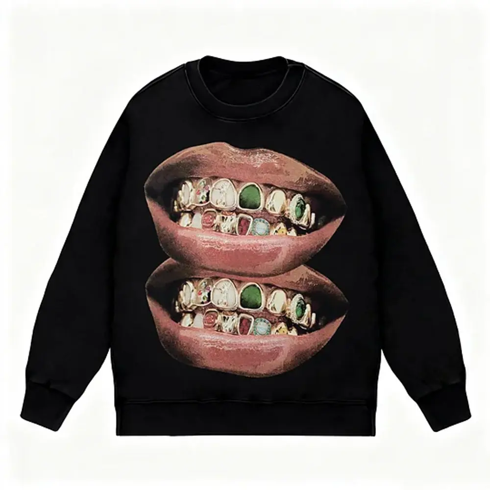 Exclusive Fashion Gold & Jade Grills Lip Print Tee - view 5