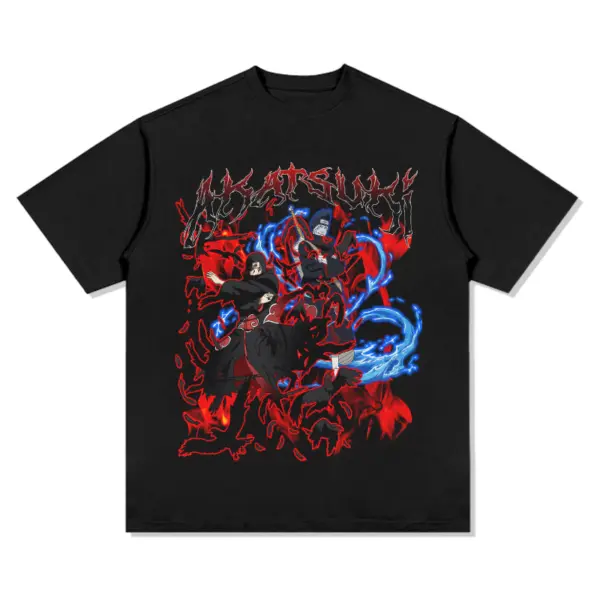 Akatsuki Naruto Anime Tee – Red Letters, Blue Flames