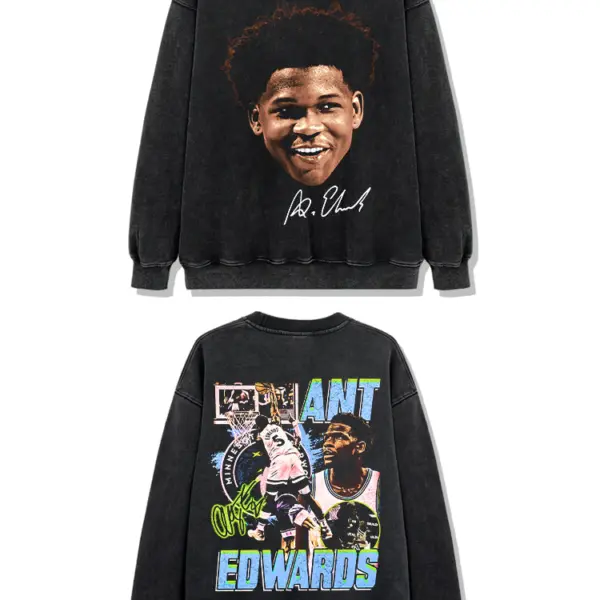 Anthony Edwards Sweatshirt NBA 2024 – Face Portrait and Signature