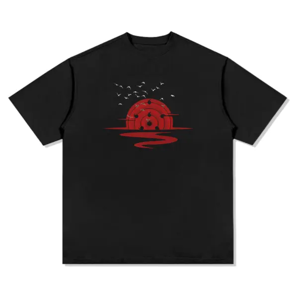 Blood Eye Anime Tee – Red Sun and Birds