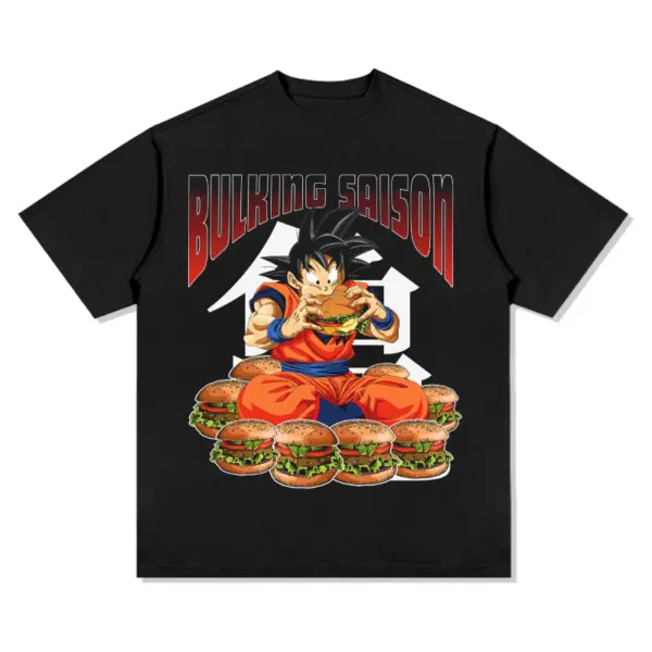 Bulking Season Anime Tee – Red Letters, Burger Stack
