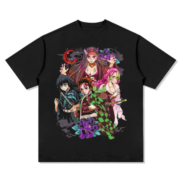Demon Slayer: Kimetsu no Yaiba Anime Tee – Purple Floral Group Art