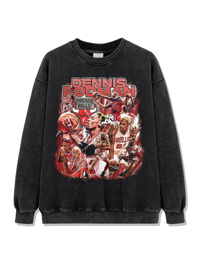 Dennis Rodman Sweatshirt NBA 2024 – Red Chicago Bulls Collage