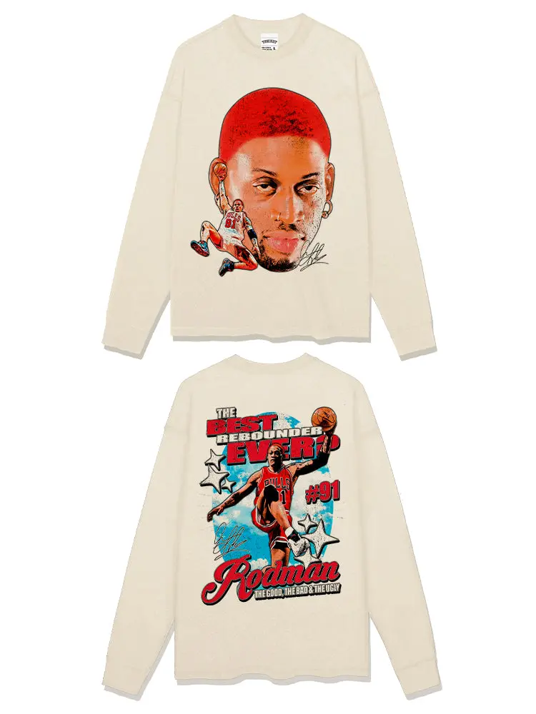 Dennis Rodman Sweatshirt NBA 2024 – Apricot Red Hair Portrait