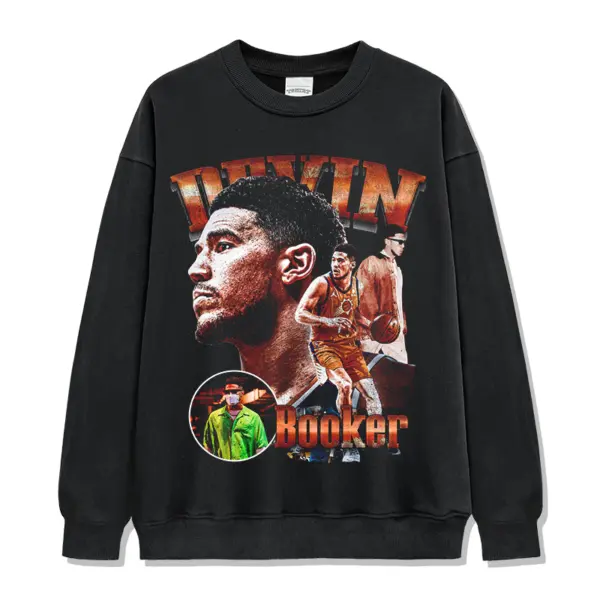 Devin Booker Sweatshirt NBA – Orange Letters Side Profile