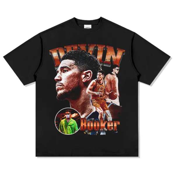 Devin Booker Tee NBA – Copper Devin Lettering Collage