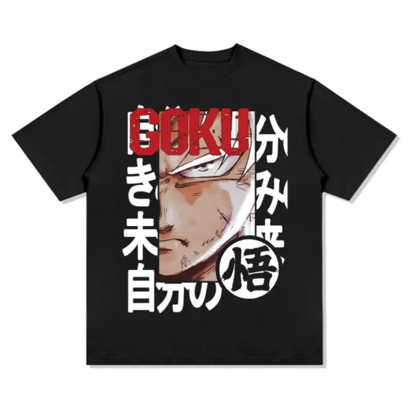 Goku Dragon Ball Anime Tee – Red Letters Over Face