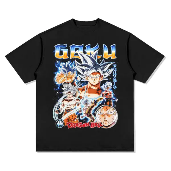 Goku Dragon Ball Anime Tee – Blue Chrome Letters