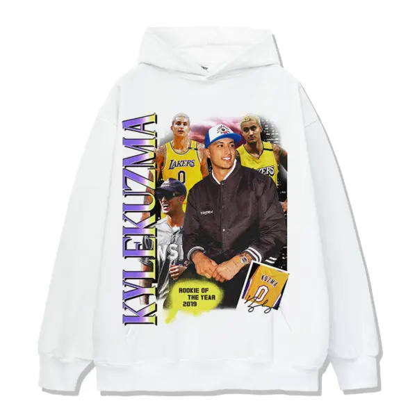 Kyle Kuzma Hoodie NBA 2024 – Purple Letters, Lakers Collage