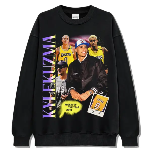 Kyle Kuzma Sweatshirt NBA 2024 – Purple Letters, Lakers Collage