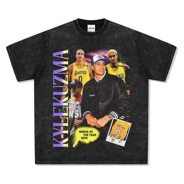 Kyle Kuzma Tee NBA 2024 – Purple Letters, Lakers Collage