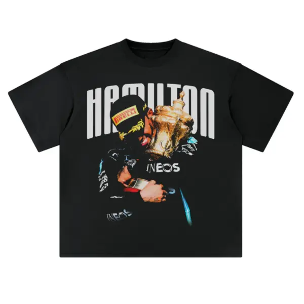 Lewis Hamilton Tee – White Letters Trophy Photo