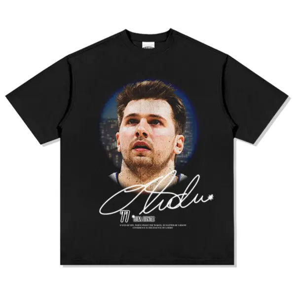 Luka Doncic Tee NBA – Face Portrait and Signature