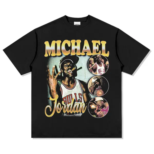 M Jordan Tee NBA – Gold Letters, Mint Green Collage