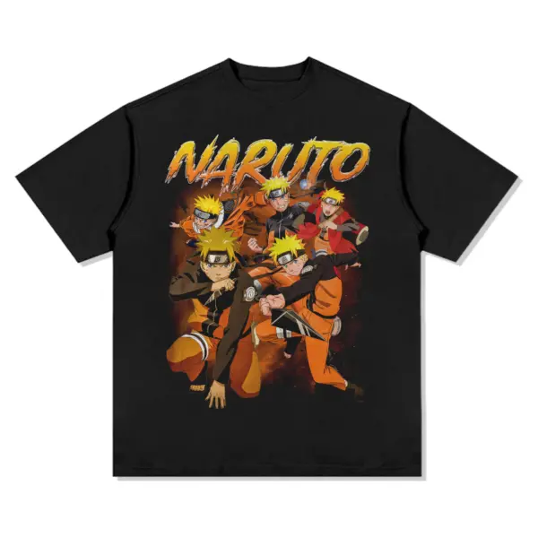 Naruto Anime Tee – Gold Letters, Pose Collage