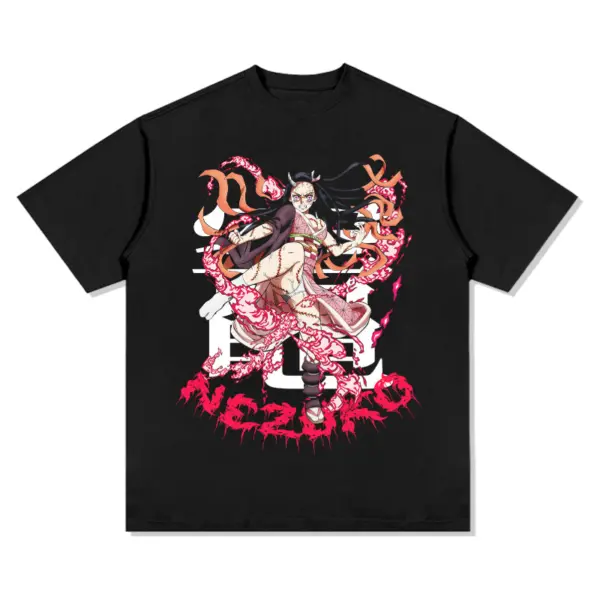 Nezuko Kamado Demon Slayer Anime Tee – Red Letters and White Kanji