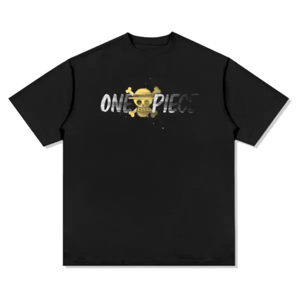 One Piece Anime Tee – Gold Straw Hat Skull Logo