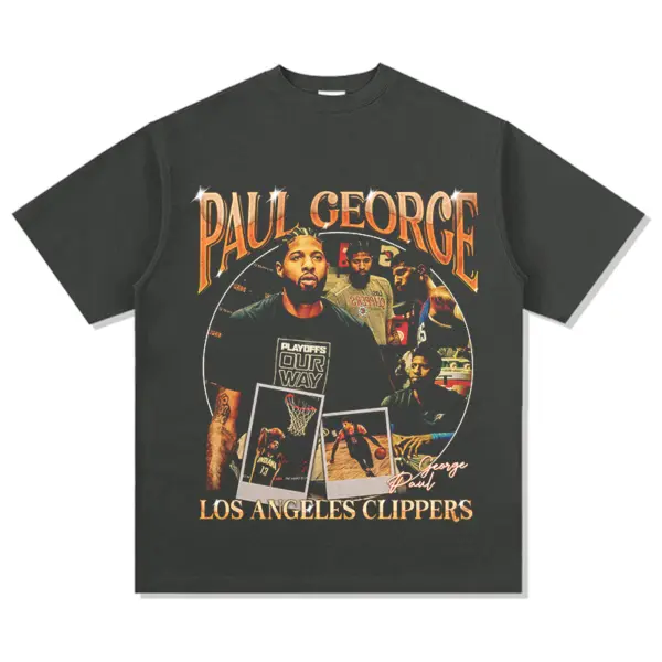 Paul George Tee NBA 2024 – Orange Letters, Polaroids