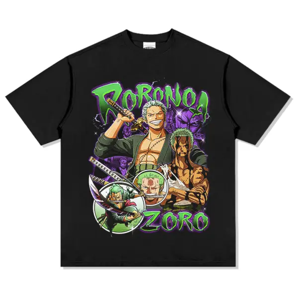 Roronoa Zoro One Piece Anime Tee – Green Graffiti Letters