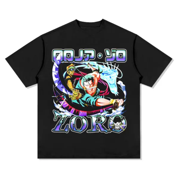 Roronoa Zoro One Piece Anime Tee – Chrome Letters, White Dragon