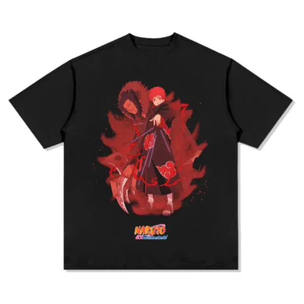Sasori Naruto Anime Tee – Red Flames, Shippuden Logo
