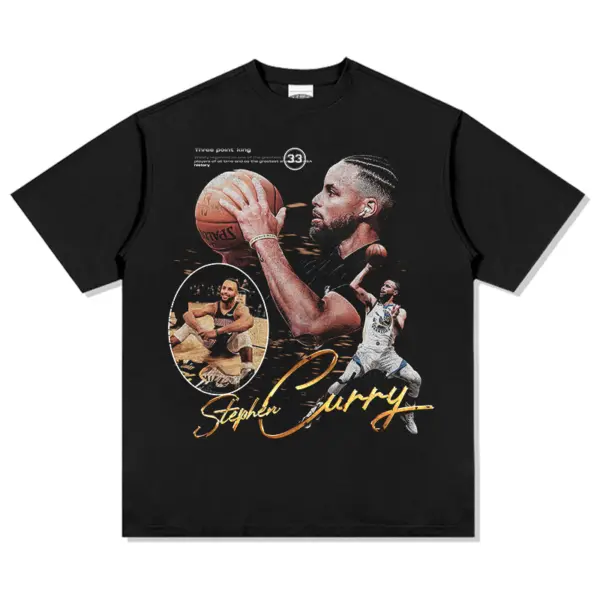 Stephen Curry Tee NBA – Gold Script, Shooting Photo