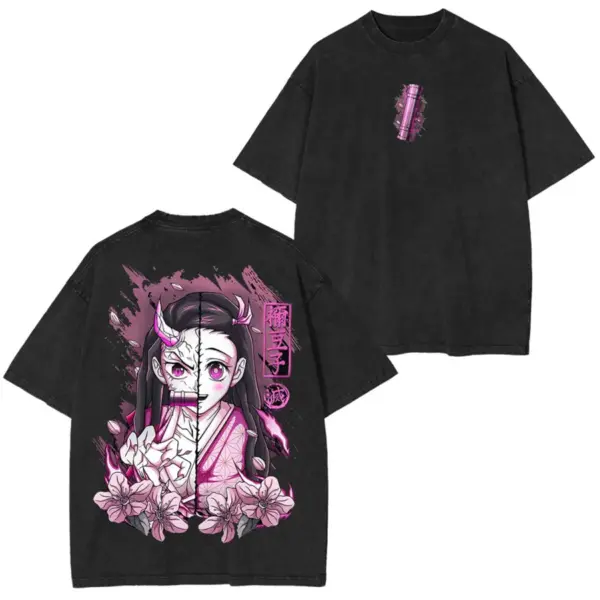 Nezuko Demon Slayer Oversized Tee – Pink Split Face Portrait
