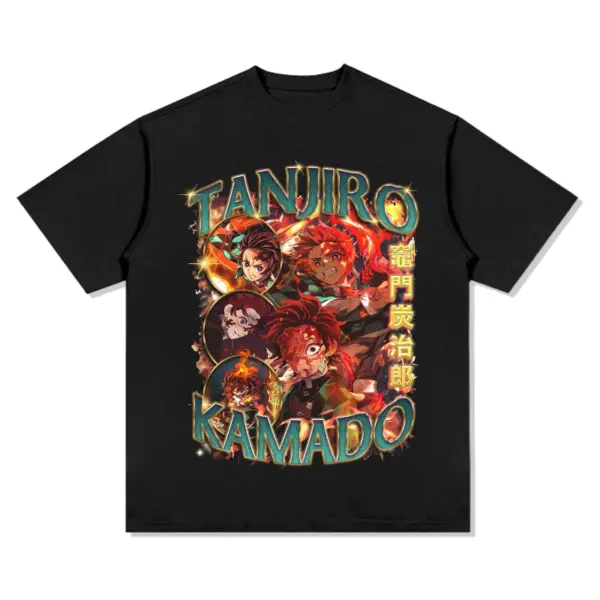 Tanjiro Kamado Demon Slayer Anime Tee – Green Letters and Gold Kanji