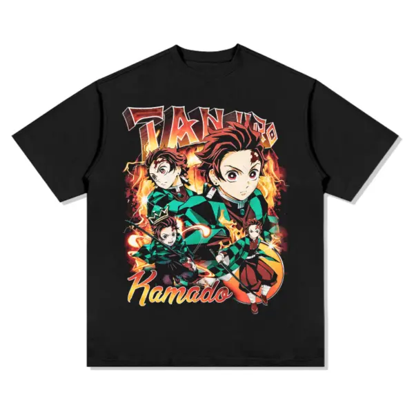 Tanjiro Kamado Demon Slayer Anime Tee – Orange Flame Letters