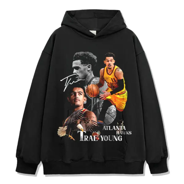 Trae Young Hoodie NBA 2024 – Grey Portraits, Yellow Jersey